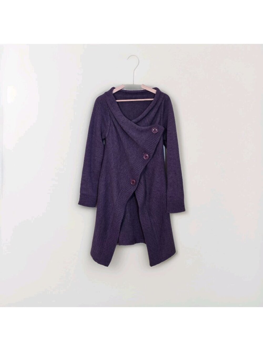 SUSI Wool Mohair Blend Knit Cardigan Sz1 / S Purple Asymmetric Button Wrap Italy